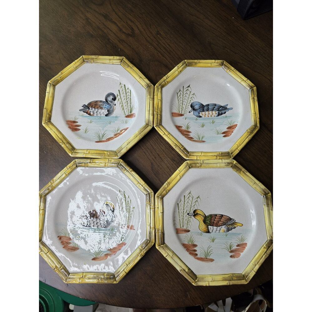 Ducks‎ Bird Stoneware Dinner Plates Set/4 Thanksgiving Made In Italy